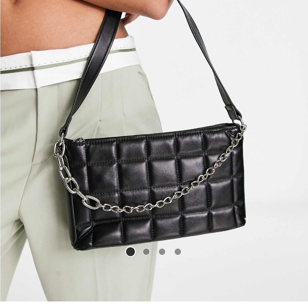 French Connection Black Quilted Chain Shoulder Bag